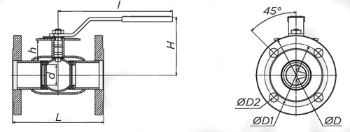 Кран шаровой ALSO КШ.Ф.BV.020.40-01 Ду20 Ру40 запорно-регулирующий, присоединение - фланцевое, корпус - сталь 20, уплотнение - армированный Ф4, управление - ручка/рычаг