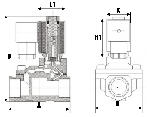 Клапаны электромагнитные соленоидные двухходовые DN.ru-DHD31-S пилотного действия (НЗ) Ду15-50 (1/2-2 дюйм) Ру16, резьба G, корпус - сталь 316, уплотнение - NBR, с катушкой 0543 24В