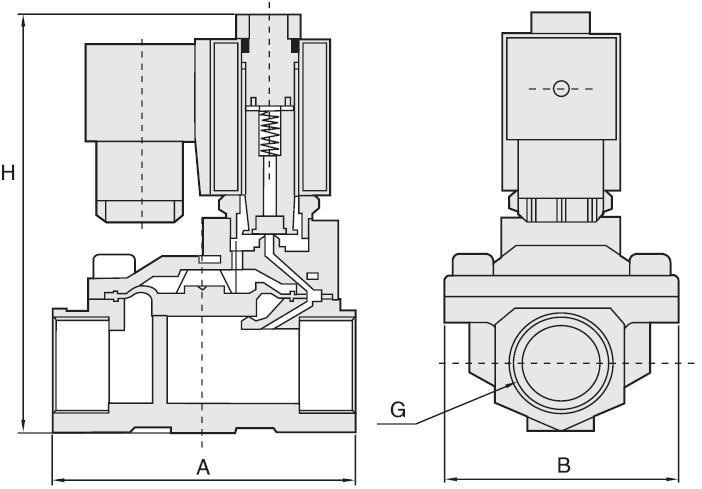 Клапан электромагнитный соленоидный двухходовой DN.ru-DHDF21 (НЗ) погружной фонтанный пилотного действия Ду20-20 (3/4 дюйм), Ру16 корпус - латунь, уплотнение - VITON, с катушкой 24В