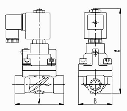 Клапан электромагнитный соленоидный двухходовой поршневый DN.ru-V2W-901P-NC на высокое давление Ду40 (1 1/2 дюйм), Ру6-80 корпус - сталь 304, уплотнение - PTFE, резьба G, с катушкой 24В
