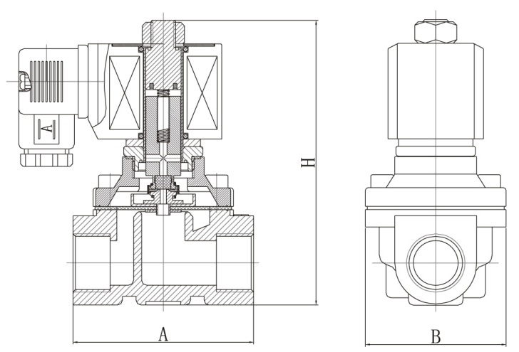 Клапаны электромагнитные соленоидные двухходовые DN.ru-DW21-S прямого действия (НЗ) Ду10-50 (3/8-2 дюйм) Ру10, корпус - сталь 304, уплотнение - VITON, резьба G, с катушкой S51B 24В