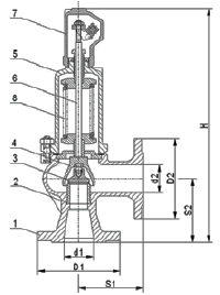 Чертеж Клапан предохранительный пропорциональный Si2501 Ду25 Ру16 на воду и др. неагрессивные среды