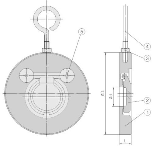 Клапан обратный Newkey NK-CSD Ду100 Ру40, межфланцевый, хлопушка, корпус - нержавеющая сталь AISI316(CF8M)