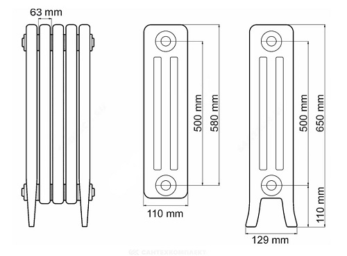 Радиатор чугунный Радимакс Retrostyle Loft 12 секций, LF 500/12, секционный