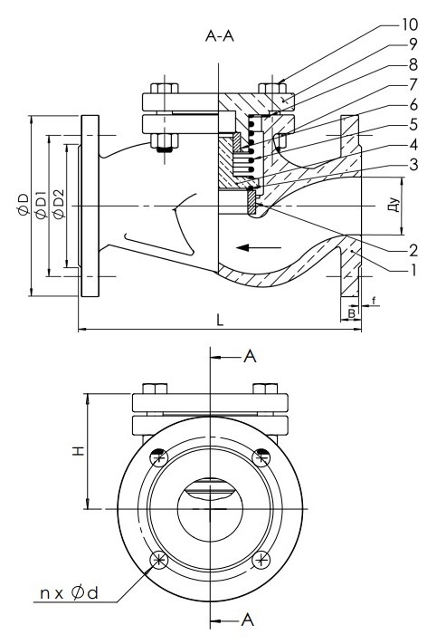 Клапан обратный подъемный Tecofi CS3240 Ду200 Ру16 фланцевый, корпус — чугун