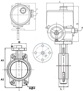 Затвор дисковый поворотный Genebre 2103 Ду150 Ру16 с электроприводом ГЗ-ОФ-110/11(м), 380В