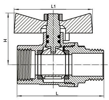 Кран шаровой STI для газа 1/2″ Ду15 Ру16 муфтовый (штуцер-муфта) полнопроходной, бабочка, корпус - латунь