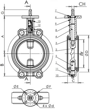 Затвор дисковый поворотный Tecofi VPI 4449 Ду50 Ру16 с электроприводом ГЗ-ОФ-25/5,5(К), 380В