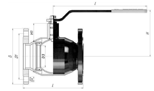 Кран шаровой ALSO КШ.Ф.З.80.16-02 Ду80 Ру16 полнопроходной в строительную длину задвижки, присоединение - фланцевое, корпус - сталь 09Г2С, уплотнение - PTFE, управление - ручка/рычаг