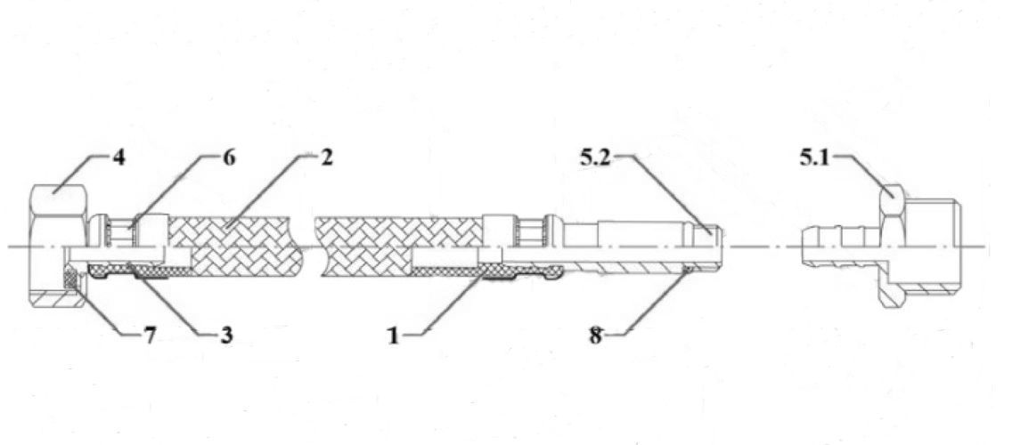 Гибкая подводка для воды AQUALINE Ру5 со стальной накидной гайкой 1/2″, оплетка - нейлон с ПВХ-покрытием, длина - 0.3м, гайка / штуцер, резьба внутренняя-наружная