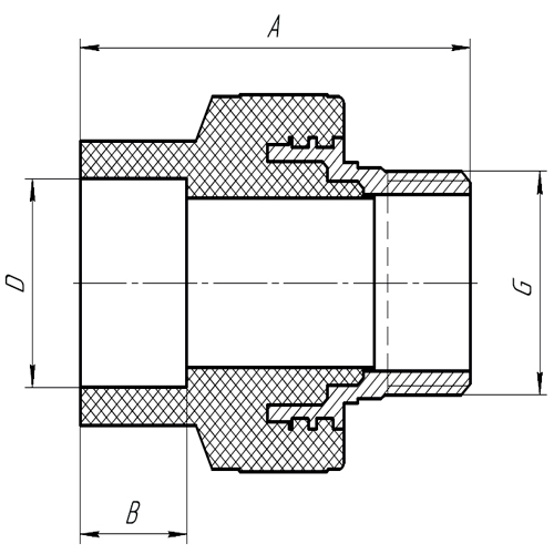 Муфта PP-R комбинированная AQUALINK переходная/комбинированная Дн50x1 1/2” Ру25 белая наружная резьба