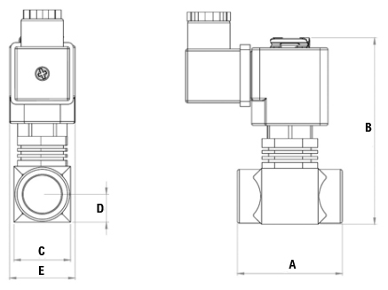 Схема подключения Клапан электромагнитный АСТА ЭСК 275 1″ Ду25 проходное сечение 5 мм Ру5 НЗ прямого действия латунный, уплотнение плунжера - Viton, 230 В