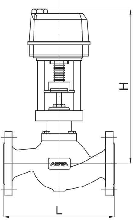 Клапаны регулирующие АСТА Р123-CM-2 Ду65-100 Ру16-25, фланцевые разгруженные, корпус – высокопрочный чугун, Тmax=220°C, с электроприводом ЭПР 4.0 кН 220B (3-х поз. сигнал) 