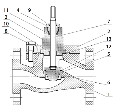 Клапан регулирующий АСТА Р213 ТЕРМОКОМПАКТ Ду40 Ру16, уплотнение - PTFE,  с электроприводом ЭПР 0.7 кН 220В (3-х поз. сигнал)