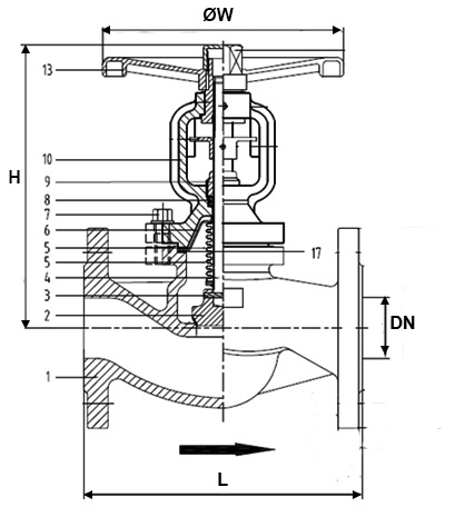 Клапан запорный сильфонный АСТА В333 Ду200 Ру40, стальной, фланцевый, уплотнение - METAL-METAL, Tмакс=400°С