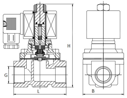 Клапан электромагнитный Dendor Vz-DA-no-V-Z2-B Ду25 Ру10 корпус латунь, муфтовый, прямого действия, присоединение - внутреняя резьба 1, нормально открытый(НО), уплотнение - VITON, катушка 220B