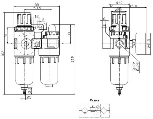 Затворы дисковые поворотные DN.ru WBV3432P-2W-Fb Ду40-500 Ру16, корпус - углеродистая сталь WCB, диск - нержавеющая сталь 316L, уплотнение - PTFE, с пневмоприводом DA-052-160, пневмораспределителем 4M310-08 220В БПВ AFC2000 и БКВ APL-510N-EX