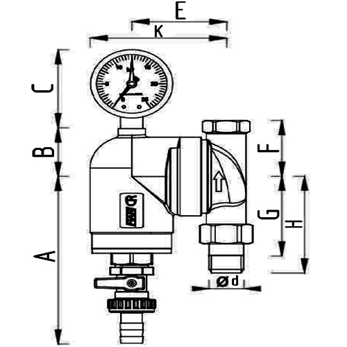 Фильтр сетчатый FAR FA 39A6 3/4” Ду20 Ру25 ВР-НР, латунный, размер фильтрующей сетки 300 мкм, с манометром, хромированный с поворотным соединением