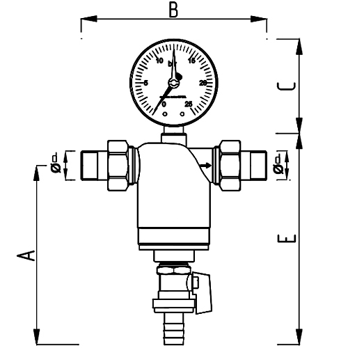 Фильтр сетчатый FAR FA 3944 1” Ду25 Ру25 НР-НР, латунный, размер фильтрующей сетки 100 мкм, с манометром, хромированный