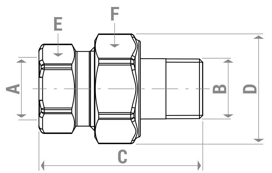 Соединитель GIACOMINI R18 2″ Ду50 Ру10 прямой разъемное соединение американка внутренняя-наружная резьба, корпус – латунь