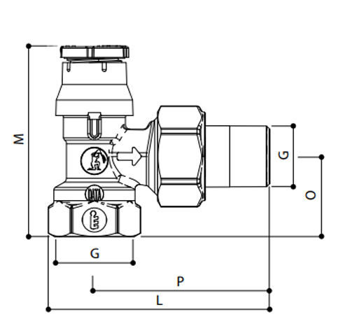 Клапан термостатический Giacomini R401D 3/4″ Ду20 Ру10 угловой с увеличенным проходом, латунный хромированный, внутренняя/наружная резьба