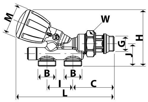 Клапаны термостатические микрометрические Giacomini R440N 1/2″ Ду15 Ру10 угловые с преднастройкой, латунные хромированные, боковое подключение, наружная резьба