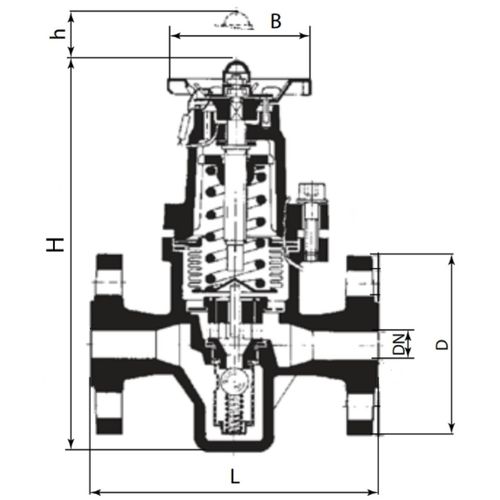 Регулятор давления после себя Гранрег КАТ41F Ду15 Ру25, диапазон рабочих давлений 1.4-4 бар, тип присоединения-фланцевый