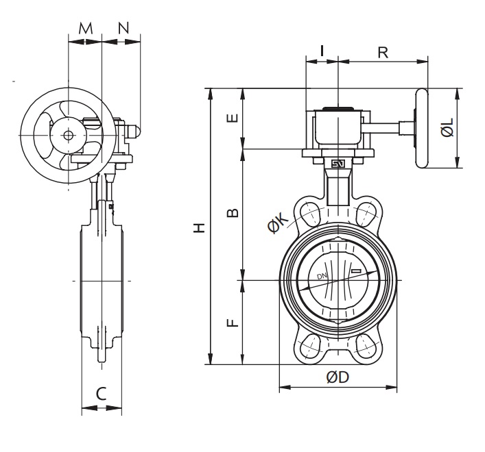 Затвор дисковый Гранвэл ЗПТС-FLN(W)-3-600-MDV-HT Ду600 Ру16 поворотный чугунный, межфланцевый, с чугунным диском и редуктором
