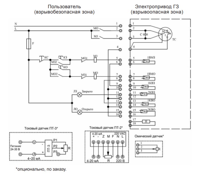 Схема Затвор дисковый поворотный Tecofi VPI 4448 Ду100 Ру16 с электроприводом ГЗ-ОФВ-45/11К, 220В