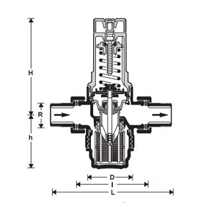 Эскиз Регулятор давления Honeywell D06FN 2″ Ду50 Ру16 наружная резьба/американка, латунный, мембранный, с выходом под манометр, Рн = 0,5 - 2 бар (D06FN - 2B)