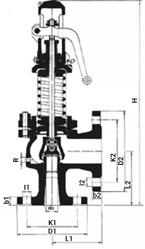 Клапан предохранительный ПРЕГРАН КПП 496-03-40-ОН1 Ду40x65 Ру40 полноподъемный фланцевый, корпус - углеродистая сталь, исполнение с открытой пружиной