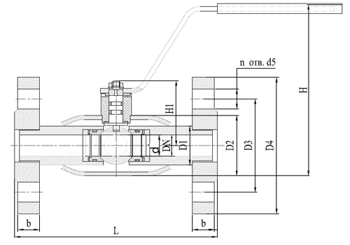 Кран шаровый КВО-АРМ серия 12 Ду20 Ру40 фланцевый цельносварной, полный проход, управление ручка-рычаг, корпус – углеродистая сталь