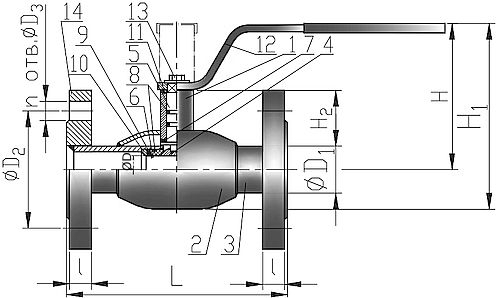 Кран шаровой КВО-АРМ серия 11 Ду150 Ру16 фланцевый цельносварной, стандартный проход, управление ручка-рычаг, корпус – углеродистая сталь