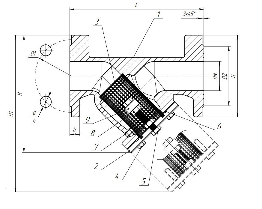 Схема подключения Фильтр магнитный фланцевый LD ФМФ У-образный чугунный Ду80 Ру16