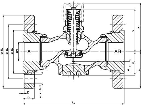 Клапан регулирующий двухходовой LDM RV111R 233-F Ду15 Ру16, фланцевый, корпус – серый чугун EN-JL 1030, Tmax до 150°С, Kvs=0.63 м3/ч