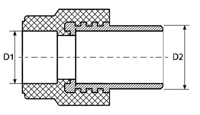 Муфта полипропиленовая PPRC комбинированная MeerPlast Дн40x1 1/4” Ру25 наружная резьба / под приварку серая