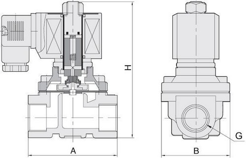 Эскиз Клапан электромагнитный Smart SM-5563 G 1/2″ Ду15 Ру10 резьбовой, прямого действия, нормально закрытый, латунный, уплотнение FKM, AC 24V