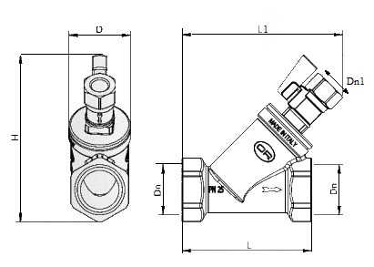 Эскиз Фильтр косой OR 114 1 1/2″ Ду40 Ру25 внутренняя резьба, со сливным краном,  латунный (0114.542)