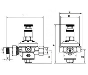Эскиз Система заполнения OR 0514.015 1/2″ Ду15 Ру10 внутренняя резьба/американка, латунный, со встроенным обратным клапаном, фильтром и запорным краном, с выходом под манометр,  Рн = 0,5 - 4 бар