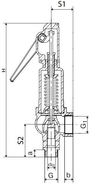 Клапаны предохранительные ПРЕГРАН КПП 495-ЗН Ду32х50 Ру16 полнопроходные пружинные резьбовые, чугунные, внутренняя/внутренняя резьба, управление-рычаг