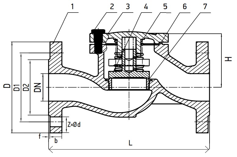 Клапан обратный Reon RSV33 Ду200 Ру16, подъемный, тип присоединения - фланцевый, корпус - серый чугун GG25, уплотнение – EPDM