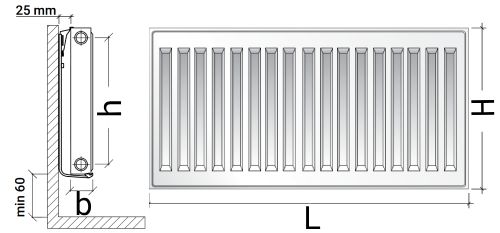 Радиатор стальной панельный Royal Thermo COMPACT C11-500-500 RAL9016 0.5979 кВт настенный, присоединение резьбовое - 1/2″, подключение - боковое, универсальное, цвет - белый