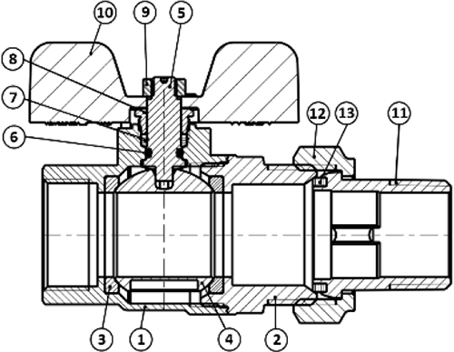 Кран шаровой STOUT SVB-0012 1/2″ Ду15 Ру40 стандартнопроходной муфтовый, латунный, внутренняя/внутренняя резьба, управление ручка-бабочка