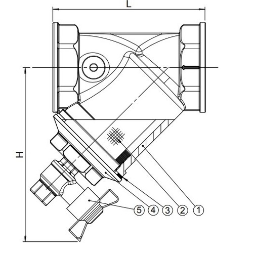Фильтр сетчатый Tecofi F2142 1″ Ду25 Ру16, наклонный, с промывочным краном, резьбовой, корпус — латунь