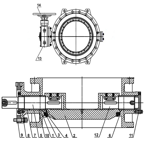 Затвор дисковый поворотный Tecofi TECWAT VP 4248-08 Ду700 Ру16 фланцевый с двойным эксцентриситетом, корпус - чугун, диск - чугун, уплотнение - EPDM, с редуктором