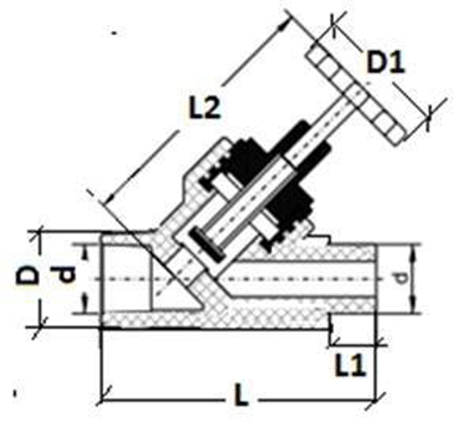 Клапан запорный VALFEX Дн25 Ру25 45°, корпус - полипропилен PP-R, присоединение - внутренняя/наружная сварка, белый