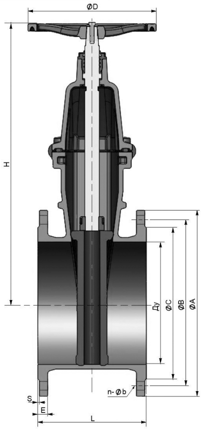 Задвижка клиновая Tecofi VOC4241C Ду500 Ру16 аналог МЗВ фланцевая, корпус - чугун, уплотнение - EPDM, обрезиненный клин Тмакс=110°С, с редуктором