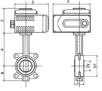 Эскиз Затвор дисковый поворотный Рашворк (Rushwork) 200 Ду100 Ру16 с электроприводом DN.ru-008-24В